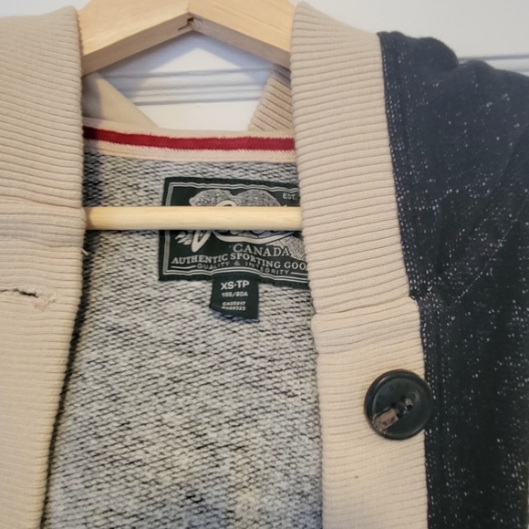 Roots Hooded Cardigan in Black, Cream & Red Trim - Picture 2 of 3